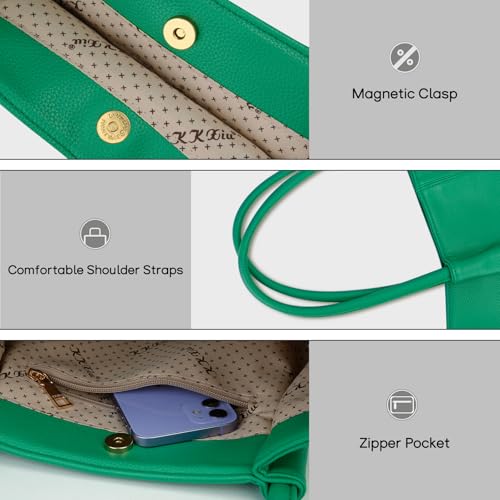 KKXIU Tote Bag for Women Vegan Leather Shoulder Purse Large Capacity Travel Bag - color: Green