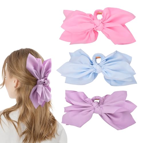 Bow Claw Clips Hair Clips Big Hair Bows for Women Butterfly Styling Large Hair Clips for Thick Hair for Girls Hair Accessories for Teen 3PC - color: 3PC-Pink+Wathet+Lilac