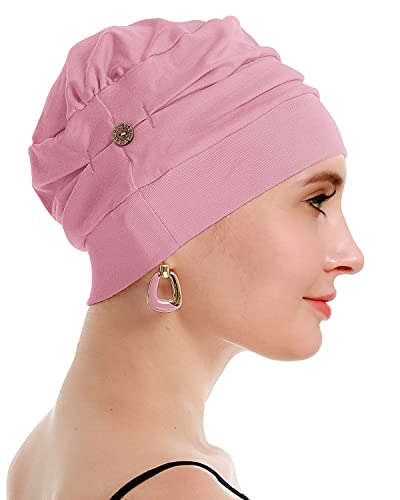 osvyo Cotton Chemo Turbans for Women Cancer Hairloss hat - Cotton Lightweight Headwear Sealed Packaging - color: Cotton Almond Pink