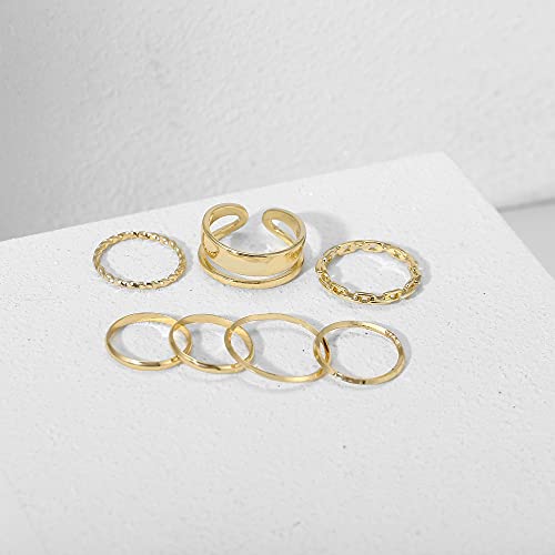 Gold Stackable Rings Set Moon Star Design Adjustable Rings for Everyday Wear Mid FingerPinky Ring Trendy Jewelry Gifts - color: F1