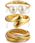 Chunky Gold Bangle Bracelets for Women, Dainty 14k Gold Plated Big Stackable Bangles Set, Trendy Cuff Bracelet Stack Fashion Jewelry Gifts - style: 3 Pearl gold bangles