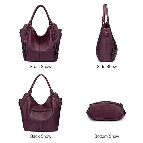 Tote Bag for Women PU Leather Shoulder Bags Fashion Hobo Bags Large Purse and Handbags with Adjustable Shoulder Strap - color: Burgundy