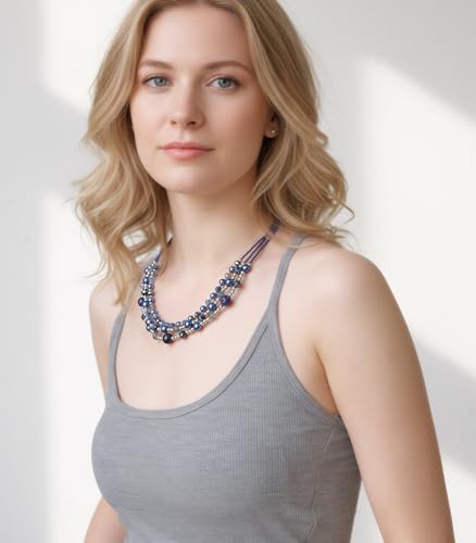 Noessla Beaded Statement Necklaces for Women Layered Chunky Bead Necklace Fashion Costume Jewelry Gifts for Mom - color: Blue