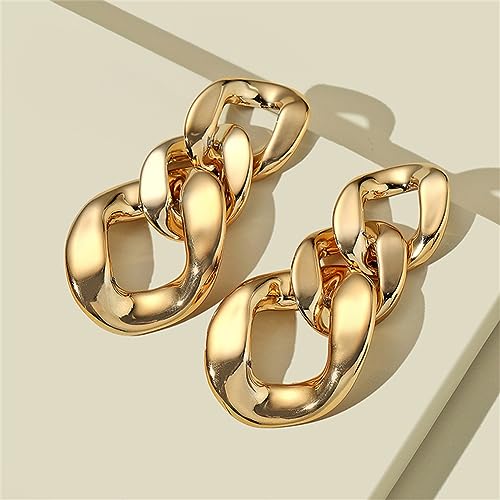 Charm Elegant Hollow Color Chain Acrylic Geometric Temperament Dangle Drop Earrings Bohemian Minimalist Hypoallergenic Jewelry Gift - color: Big Gold Earring