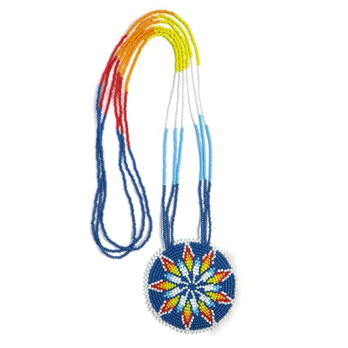 Handmade Native American Style Tribal ethnic Seed Bead Beaded Layered Medallion Necklace #1 - color: Navy Blue Star