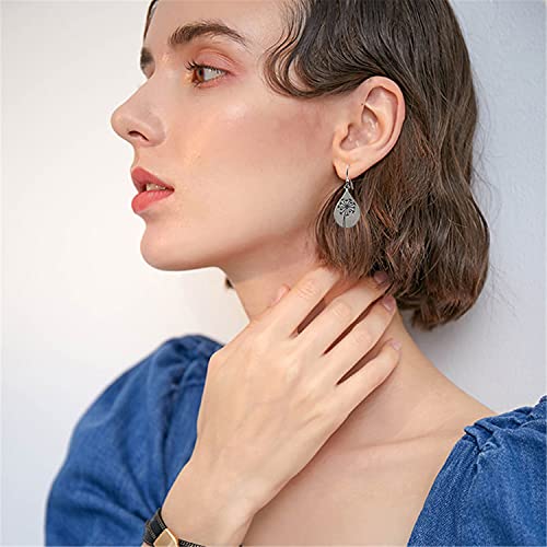 Handmade Lightweight 925 Sterling Silver Dandelion Dangle Drop Earrings for Women Teen Girls Water Drop Vintage Silver Flower Mountain Tree Dangle Earrings Jewelry Gifts for Mom Lover - color: Silver 3