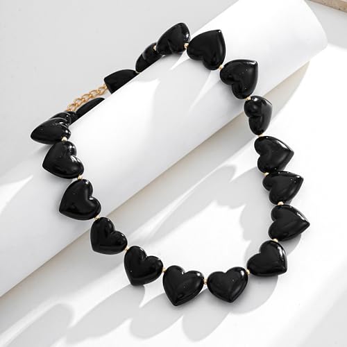 YUJIE Amber Acrylic Heart Choker Necklace for Women Vintage Punk Chunky Necklace Trendy Fashion Accessory - color: black