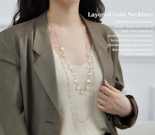 BULINLIN Layered Long Necklaces for Women Long Beaded Chain Necklace CostumeJewelry Mothers Day Gifts for Mom - color: White