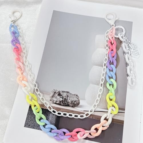Y2k Heart Pendant Rainbow Acrylic Pants Trousers Chain for Women Chunky Colorful Resin Removable Love Charm Layered Rock Wallet Belt Pocket Waist Jeans Belly Chains Backpack Body Accessories - color: White