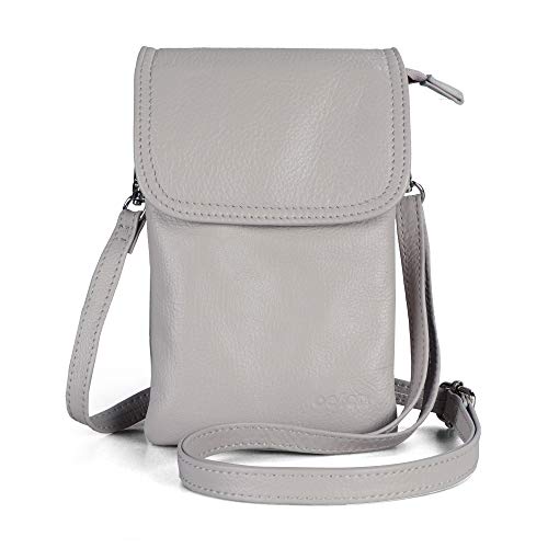 befen Genuine Leather Small Crossbody Bags for Women Cell Phone Bag Cross Body Purses,Silver Zipper - color: Beige Grey
