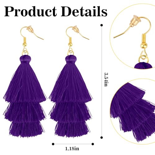 Earrings for Women Dangling, Layered Tassel Earrings Fringe Earrings Bohemian Studs Drop Earrings - color: Purple