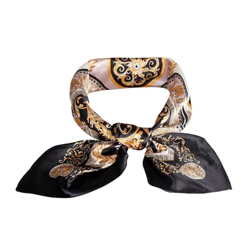 35” Satin Large Square Head Scarves-Like Silk Satin Scarf for Hair Wrapping at Night Bandana Square Scarf for Sleeping - color: Four Square Coins-black