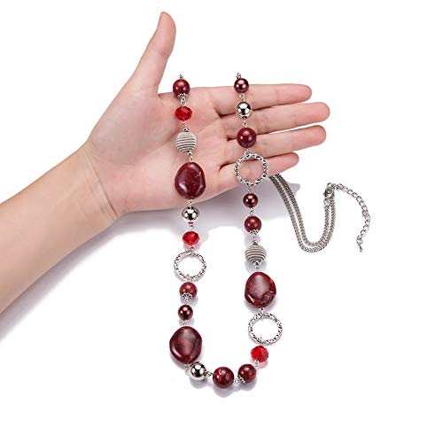 PEARL&CLUB Long Beaded Necklaces For Women - Sweater Chain Fashion Jewelry Necklace Gifts For Women - color: 23-Red