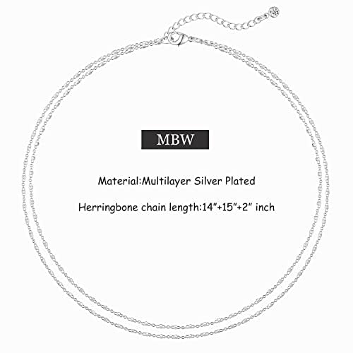 MBW Silver Paperclip Chain Necklace for Women,Dainty Sterling Silver Choker Necklaces for Women Trendy Simple Long Chunky Minimalist Waterproof Link Necklace Jewelry Gifts for Women 16/18/20 in - color: Layered square dot-silver
