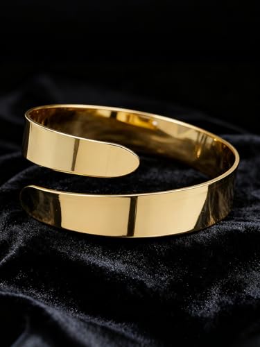 Minimalist Arm Cuff Bracelet Layered Armband Elegant Cuff Bangle Round Bracelet Stackable Geometric Jewelry for Women Men - color: gold2