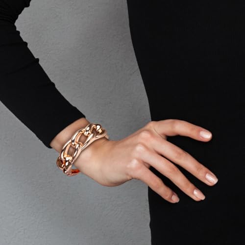 SPUNKYsoul Chain Link Buckle With Rhinestones Cuff Bracelet in Gold, Silver Rose Gold and Gun Metal for Women - style: Large Link Rose Gold