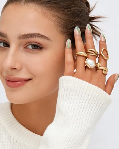 YEEZII 20 Pcs Gold Ring Set for Women, Chunky Statement Flower Finger Midi Rings, Big Boho Stacking Rings Pack Trendy Stuff Jewelry Gift - color: Gold-B-5Pcs