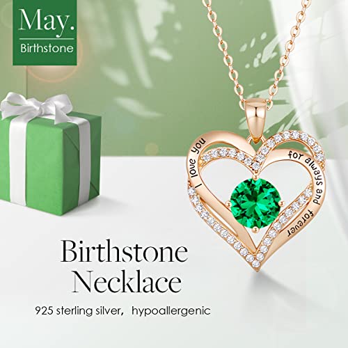 CDE Engraved Forever Love Heart Birthstone Necklace Jewelry Gifts for Women | Hypoallergenic,Nickel-Free & Lead-Free,3 x 3 mm 5A CZ Heart Pendant,Anniversary Christmas Birthday Gift for Girlfriend Wife - color: Birthstone-05-May, style: Rose Gold Plated-S