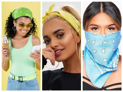 Classic Paisley Bandanas - 3 Pack Gift Set, 100% Cotton, 22x22 Inches - color: Green Yellow Blue