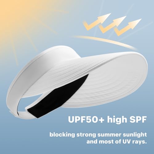 WANDER Sun Visor Hats for Women Wide Brim UV Protection Adjustable Large Golf Beach Cap Packable Travel Sport Visor - color: White