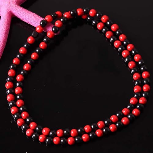 Punk Cool Colorful 8mm Wood Beads Chunky Strand Chunky Necklace Natural Wooden Chain Unisex Hip Hop Handmade African Statement Retro Bohemian Jewelry for Women Men - color: black red