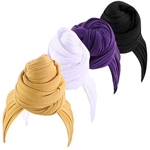 Qianmome Womens Big Flower Turban Beanie Elegant Cap Head Wrap Stretch Long Hair Scarf Headscarf - color: 4pieces-26-style 2