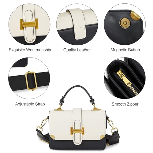 LL LOPPOP Women's Small Classy Crossbody Purse Top Handle Handbags Leather Satchel Bags for Women - color: A-black White(2035)