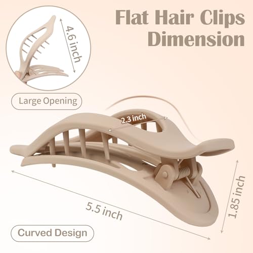 5.5 Inches Extra Large Flat Hair Clips for Women, 4 Pack XL Big Claw Clips for Thick Hair, Oversized Matte Strong Hold Non-slip Flat Claws, Cream - color: Cream-XL
