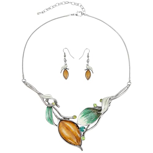 Vintage Chunky Statement Jewelry Set Retro Leaf Floral Geometric Bohemian Boho Bib Necklace Earring Set Fashion Costume Jewelry for Women Girls Wedding Party Prom Unique Gift - style: leaf resin JS black yellow-green