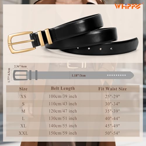 WHIPPY Women's Leather Belts for Jeans Pants Fashion Ladies Belt Gold Buckle Belts for Women - color: 1-black(gold Buckle), size: Fits Waist Size 25"-29"
