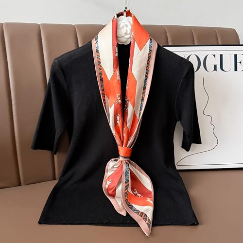 Hair Scarf for Women - 53"x5.3" Purse Scarf, Extra Long Satin Wrap, Versatile Belt & Boho Neck Accessory - color: Orange Horse
