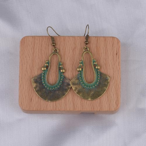 Boho Antique Carved Flower Dangle Drop Earrings for Women Vintage Retro Handmade Hollowed Antiqued Bronze Floral Shaped Geometric Gold Silver Plated Hoop Earrings for Ethnic Style Jewelry Gifts - color: Antique gold
