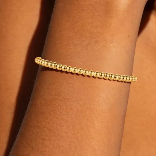 Elastic Beaded Charm Bracelets for Women - Adjustable Stackable Dainty Bracelet with Gold or Silver Charms, Jewelry Gift for Her - style: Gold-Pure