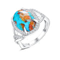 AIBAO 4-12 Ct Large Oval Engagement Rings for Women Natural Turquoise/Lapis Lazuli/Malachite Celtic/Infinity/Love Knot Halo Ring Size 6 to 10 Anniversary Christmas Valentines Gift - style: 4.6 Ct Orange Oyster Turquoise & Created White Sapphire