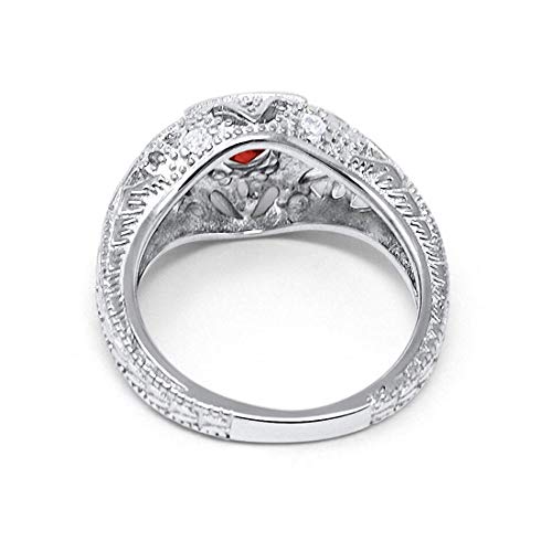 Blue Apple Co. Art Deco Ring Round Cubic Zirconia Leaf Filigree Design Split Shank Twisted Band Bridal Statement Wedding Engagement Rings For Women 925 Sterling Silver Gifts For Her - color: Simulated Garnet
