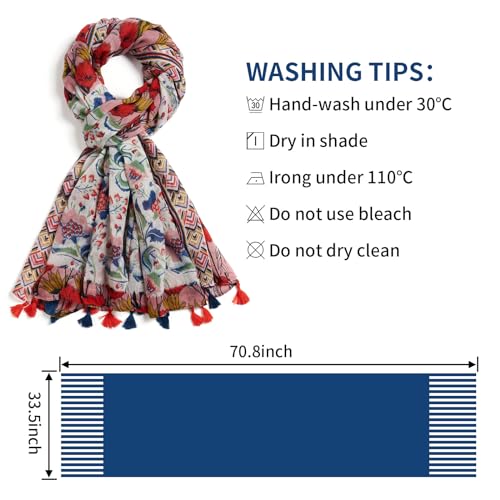 QIUTIMIY Scarf for Women Lightweight Soft Floral Leopard Printed Scarves Fall Winter Fashion Shawl Wrap with Fringe - color: Flower-black Red