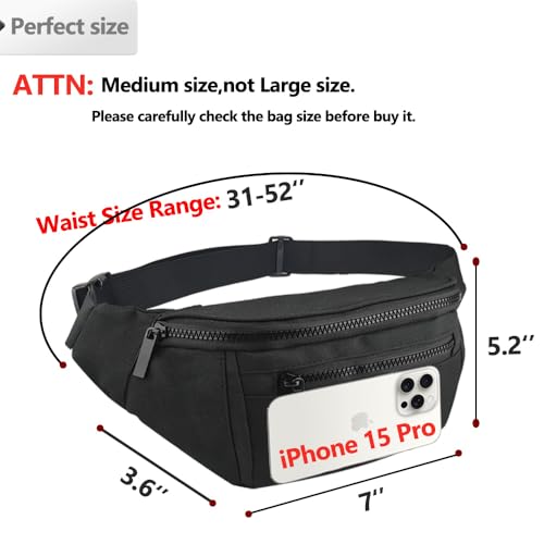 Fanny Pack for Men Women,Crossbody Waist Bag Pack,Belt Bag for Travel Walking Running Hiking Cycling,Easy Carry Any Phone,Wallet (Black) - color: Black