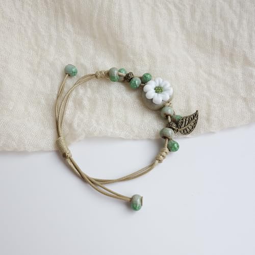 Handmade Green Boho Bracelets for Women, Bohemian Ceramic Beads Bracelets for Friends, Trendy Porcelain Stone Beaded Bracelets for Sisters - color: green