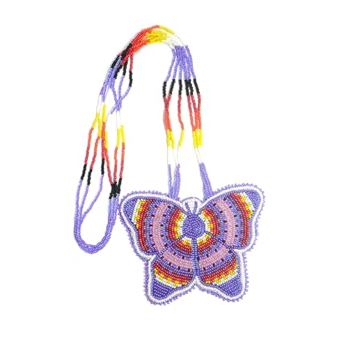 Handmade Native American Style Tribal ethnic Seed Bead Beaded Layered Medallion Necklace #1 - color: Purple Butterfly