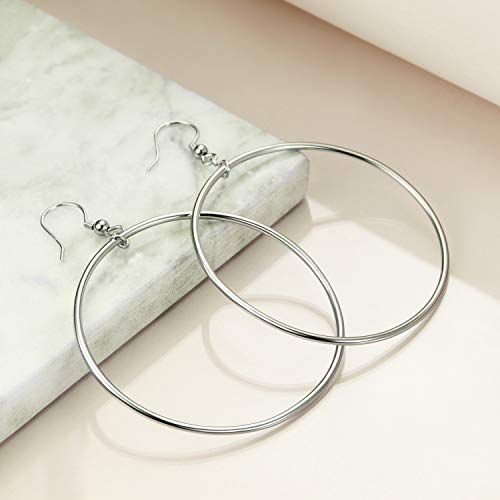POPLYKE Sterling Silver/Rose Gold/Gold Plated Large Hoop Earrings Circle Dangle Drop Earrings for Women 40 50 60 70 80mm - color: silver hoop, size: 50mm