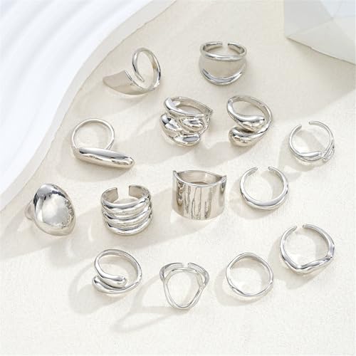 Knuckle Rings Set for Women, Chunky Stackable Joint Finger Statement Rings Vintage Adjustable Hollow Carved Midi Ring Pack Punk Aesthetic - style: C-14Pcs