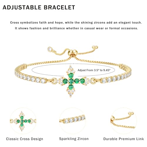 VIBILIA Bracelets for Women, Cross Bracelets for Women Trendy, Dainty Tennis Bracelet, Catholic Gift for Mom Daughter Wife Sister Friend, Communion Gift on Birthday Valentine's Day Easter Mother's Day - color: I. Gold-Green
