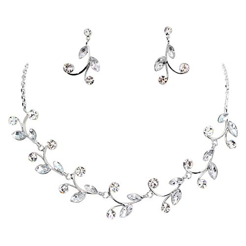 Faship Gorgeous Rhinestone Crystal Floral Necklace Earrings Set - color: Clear