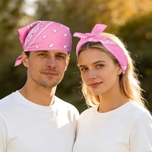 Morcheiong 8/16 Pcs Bandanas Paisley Bandana Head Scarf Headband Handkerchiefs for Men Women Boy Girls - color: Pink