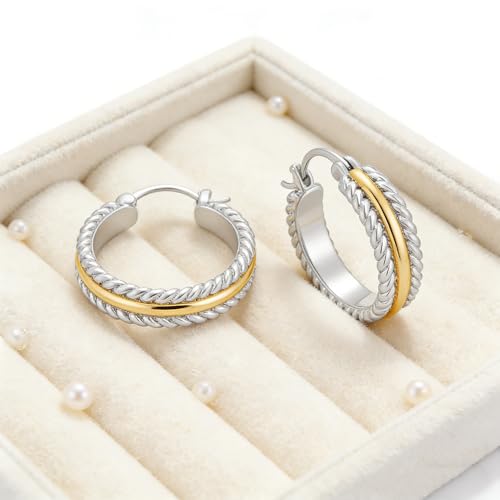 Chunky Gold Hoop Earrings for Women - 14k Gold Plated Twisted Rope Thick Hoops, Lightweight Hypoallergenic Small Hoop Earrings, Trendy Fashion Jewelry Gifts - color: mix metal