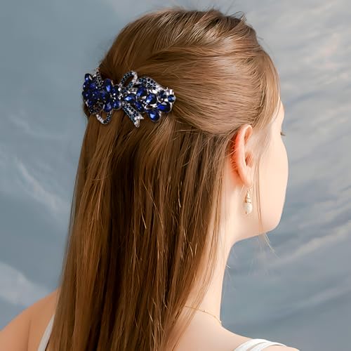 Joez Wonderful Rhinestone Hair Clip Sparkly Crystal Barrettes French Wedding Prom Engagement Pageant First Communion Hair Decorative Accessories for Women Long Hair (Bow Blue, 1 Pcs) - color: Rhinestone Butterfly Blue