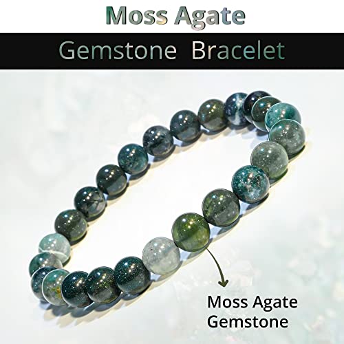 ANAYA AGATE Healing Crystal Bracelet for Women and Men – 8mm Round Beaded Bracelet for Men and Women – Unisex Stretchy Gemstone Bracelet for Healing and Protection - color: Moss Agate