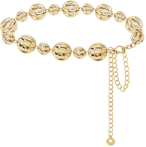 LIMHOO Women's Metal Waist Chain Belts Gold Silver Link Belt for Dresses - color: Circle Gold, size: S: Length 105cm/41.3in