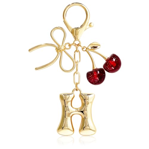 Cute Initial Cherry, Bow, Heart & More Styles - Personalized Keychain Bag Charms & Purse Accessories for Handbags - color: Red Cherry, style: H