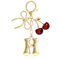 Cute Initial Cherry, Bow, Heart & More Styles - Personalized Keychain Bag Charms & Purse Accessories for Handbags - color: Red Cherry, style: H